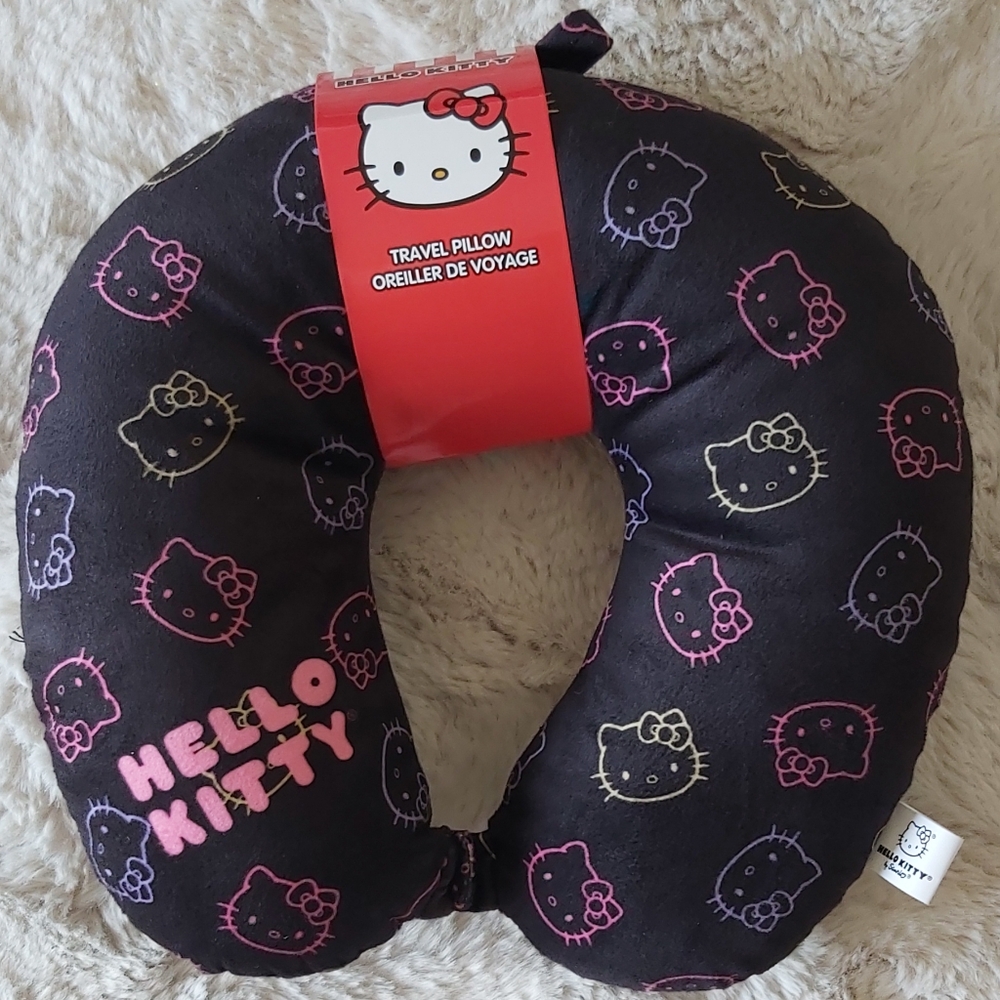 Hello Kitty Black Travel Pillow with Colorful Outlines